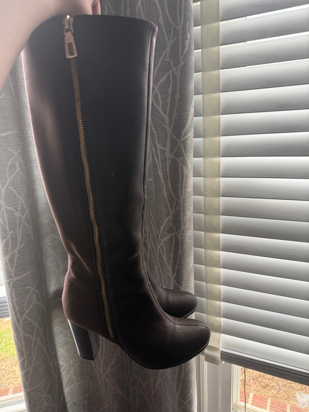 Italian Shoemakers Dark Brown Knee-High Side-Zip Heel Boots